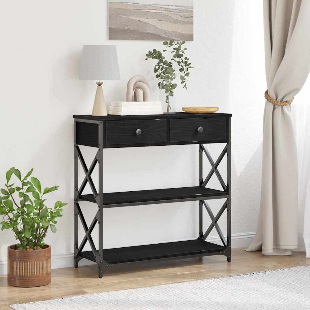 Console Table with Drawer with Shelf Black oak 75 x 28 x 75 cm