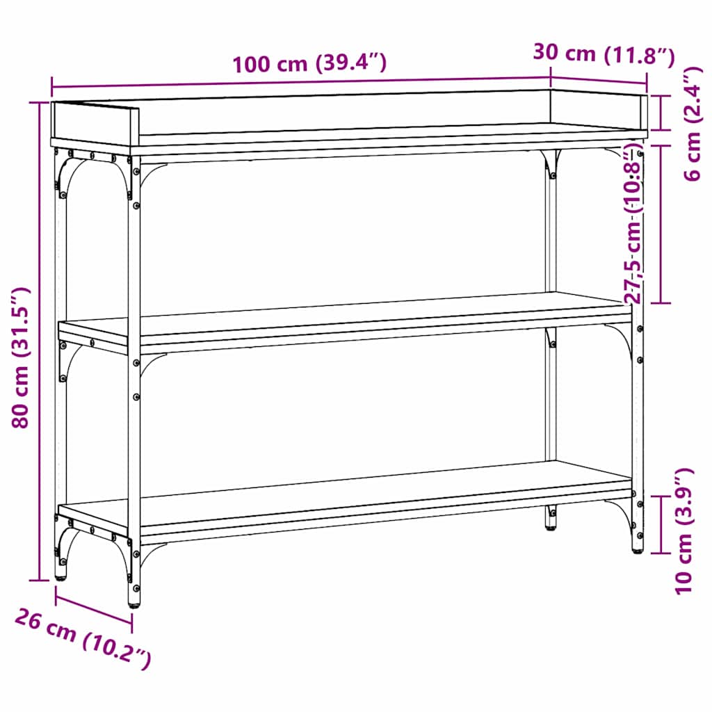 Console Table with Shelf Artisan oak 100 x 30 x 80 cm