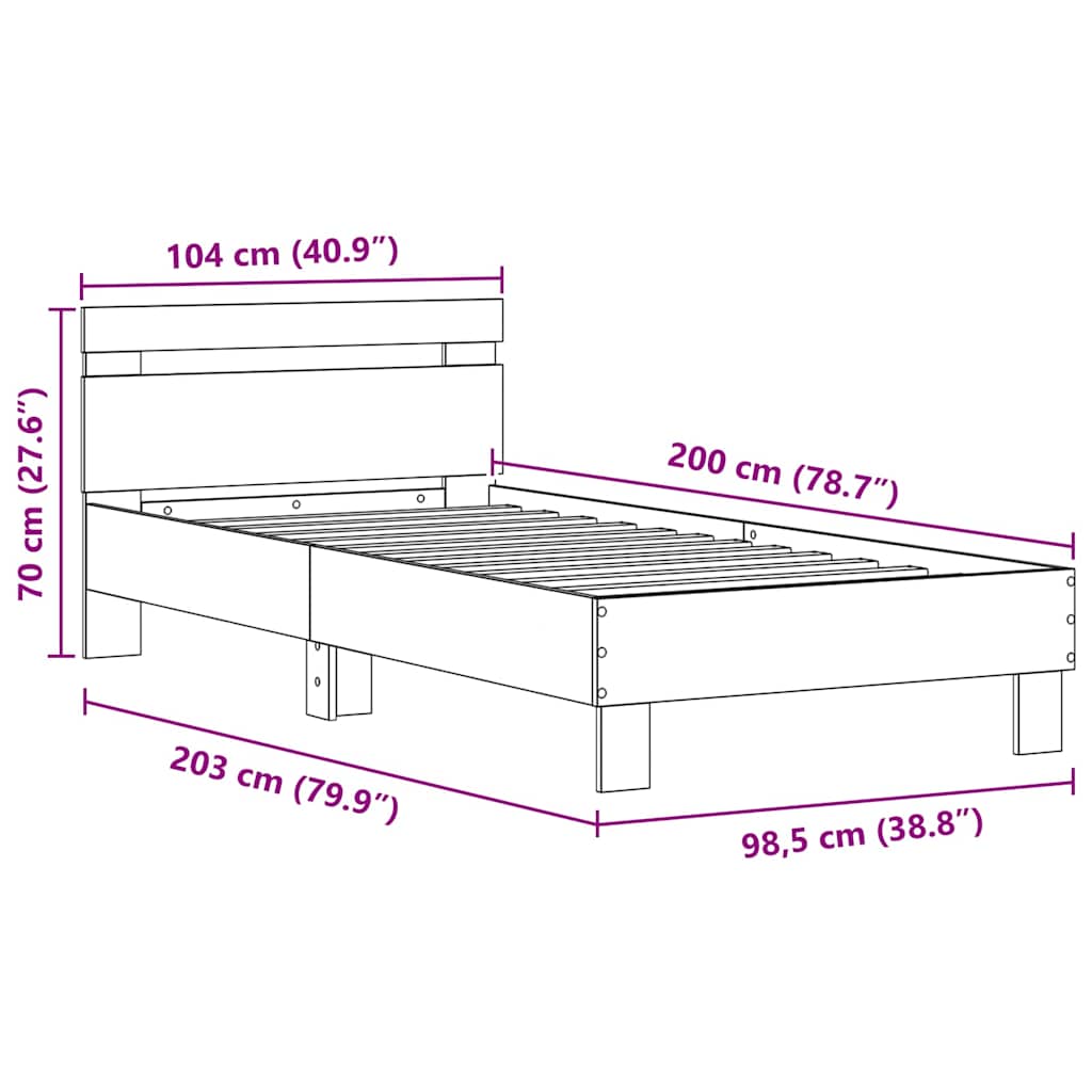Bed Frame with Headboard Old wood 100 x 200 cm Engineered wood