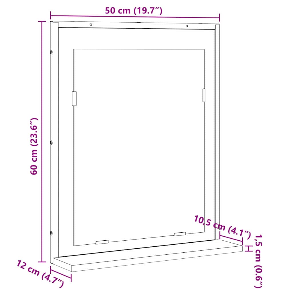 Bathroom Mirror Black 50 x 12 x 60 cm Glass and Engineered Wood