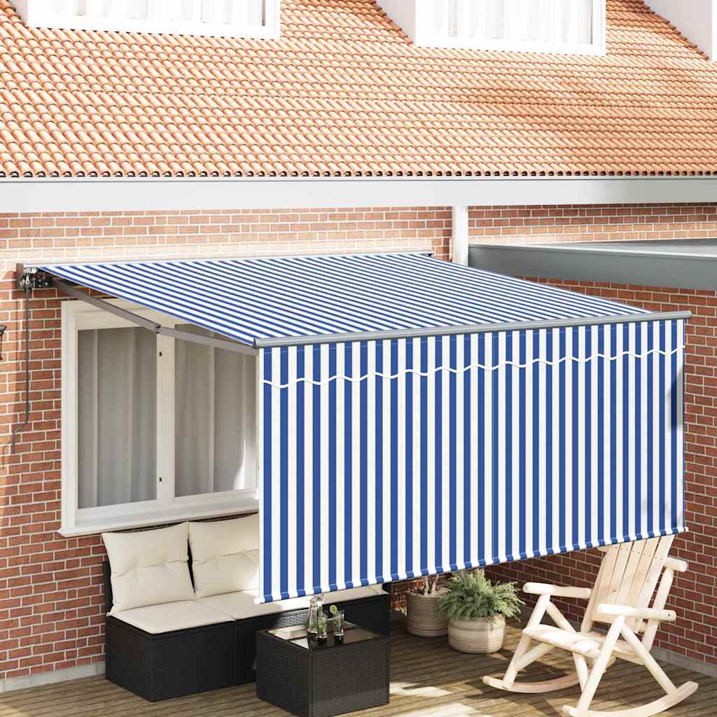 Retractable Awning Blue and white 300 x 250 cm Fabric