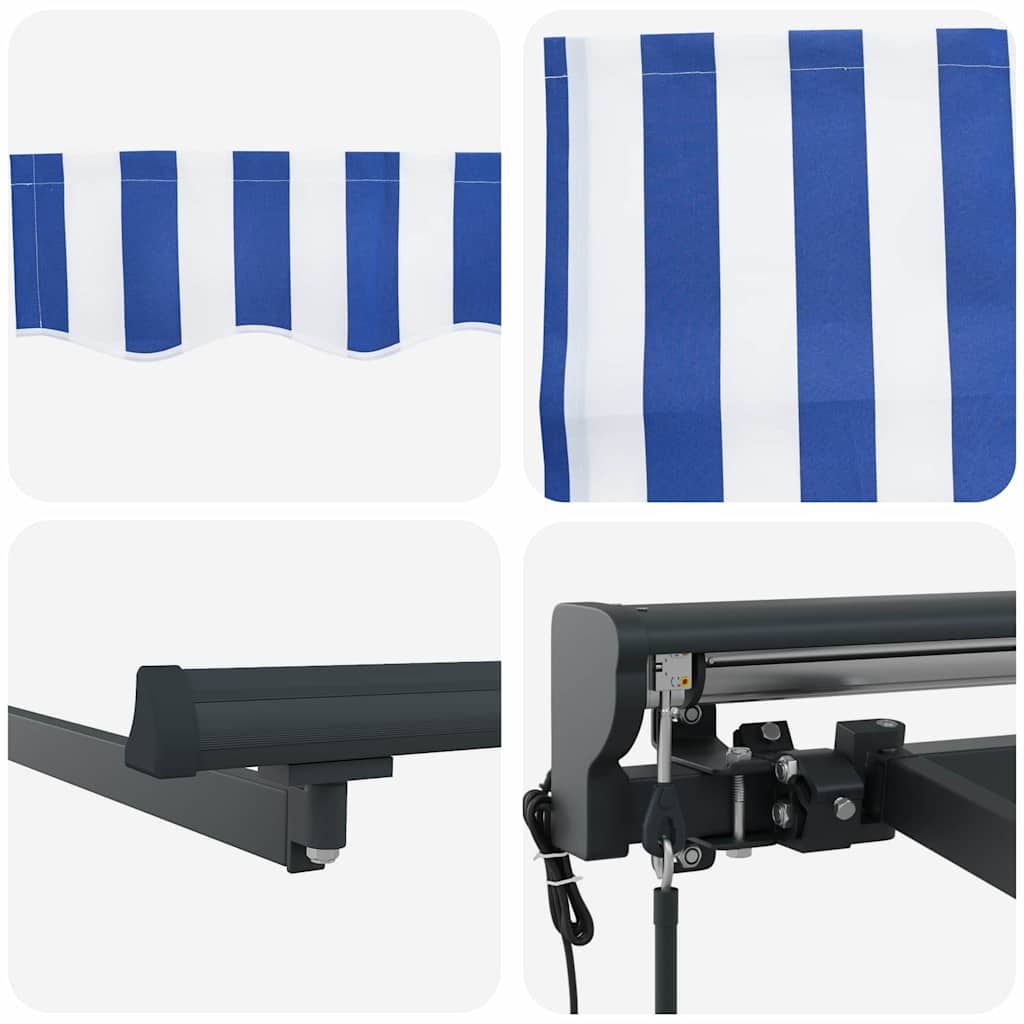 Retractable Awning Blue and white 300 x 250 cm Fabric