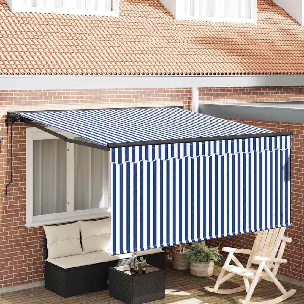 Retractable Awning Blue and white 300 x 250 cm Fabric