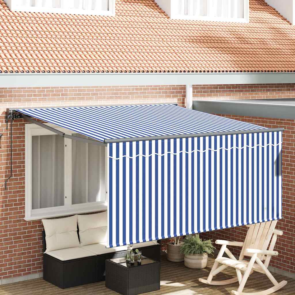 Retractable Awning Manual Blue and anthracite 350 x 250 cm