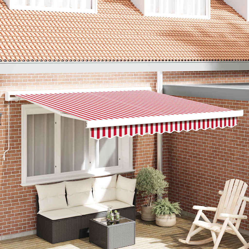 Retractable Awning Red and White 350 x 250 cm Fabric and Metal
