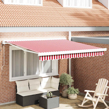 Retractable Awning Red and white 350 x 250 cm Fabric, Metal