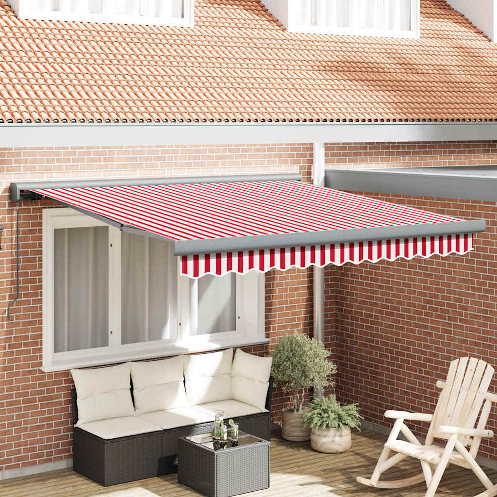 Retractable Awning Red and White 350 x 250 cm Fabric and Metal