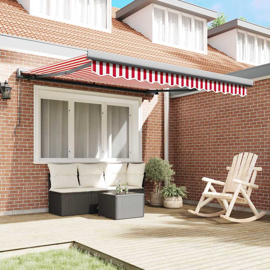 Retractable Awning Red and White 350 x 250 cm Fabric and Metal