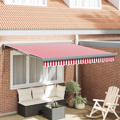 Retractable Awning Red and white 350 x 250 cm Fabric, Metal