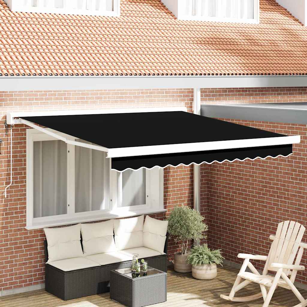 Retractable Awning Manual Black 350 x 250 cm Fabric, Metal