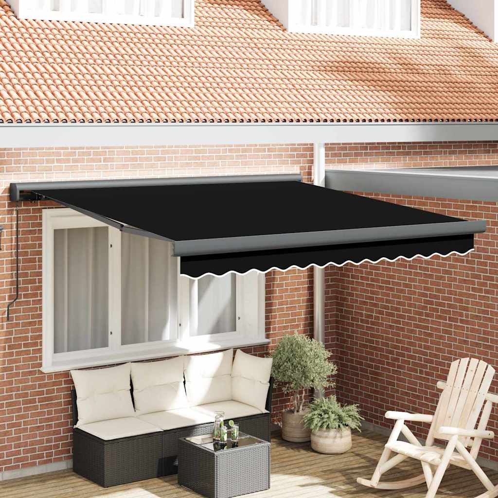 Retractable Awning Black 350 x 250 cm Fabric and Metal