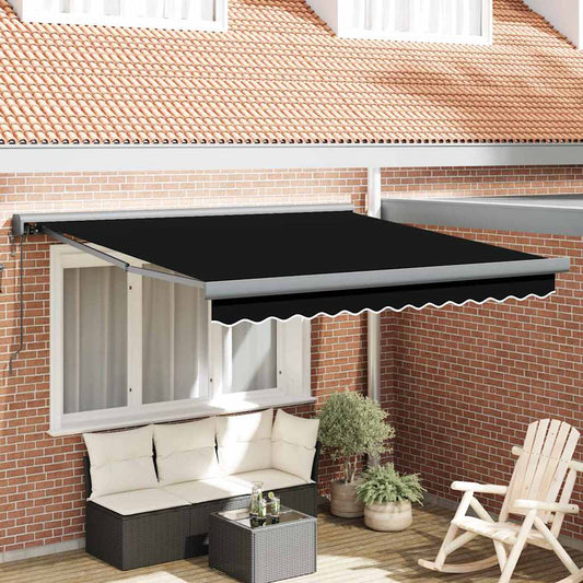 Retractable Awning Manual Black 350 x 250 cm Fabric, Metal