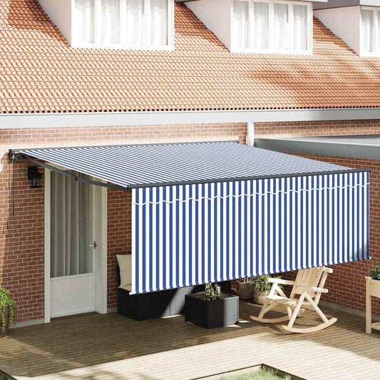Retractable Awning Manual Blue and anthracite 400 x 300 cm