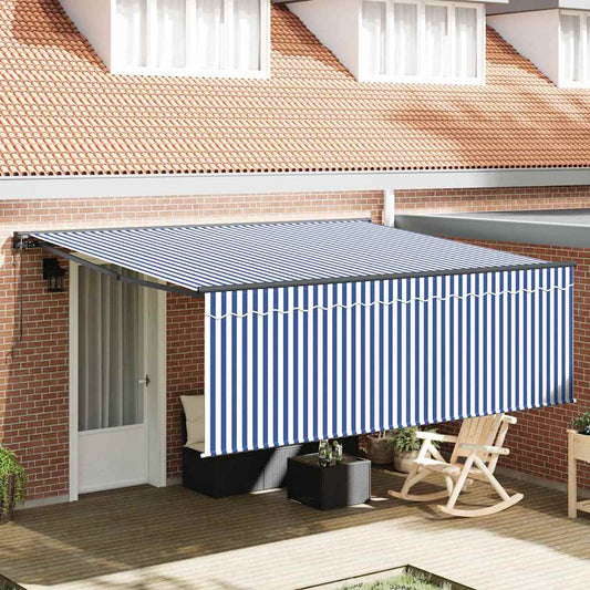 Retractable Awning Manual Blue and anthracite 400 x 300 cm
