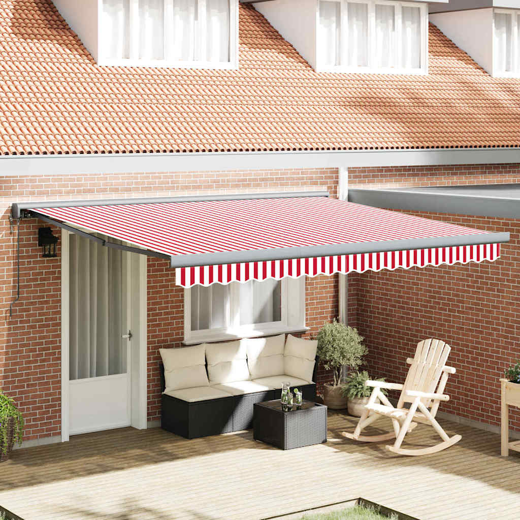 Retractable Awning Red and white 400 x 300 cm Fabric, Metal