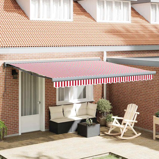 Retractable Awning Red and white 400 x 300 cm Fabric, Metal