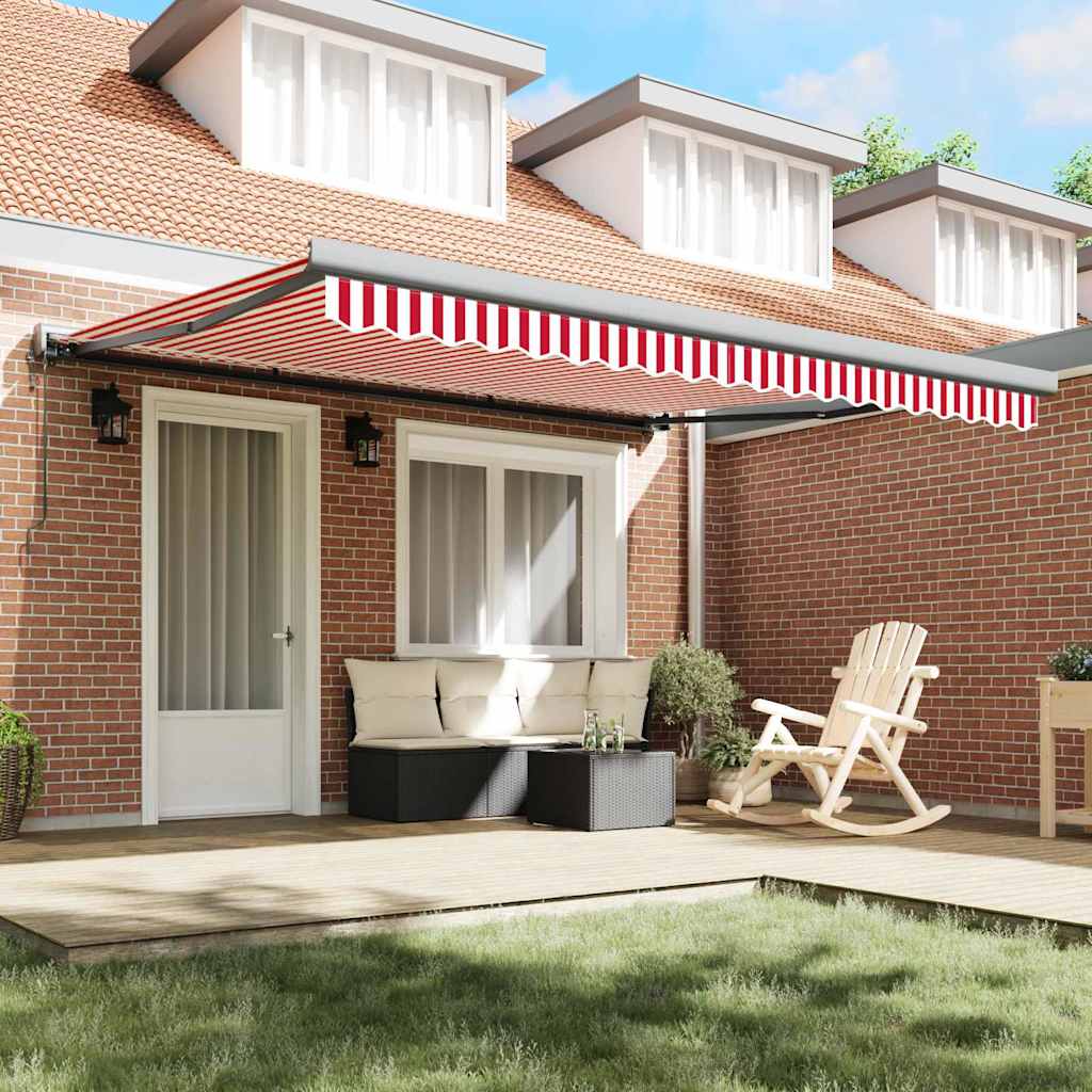 Retractable Awning Red and white 400 x 300 cm Fabric, Metal