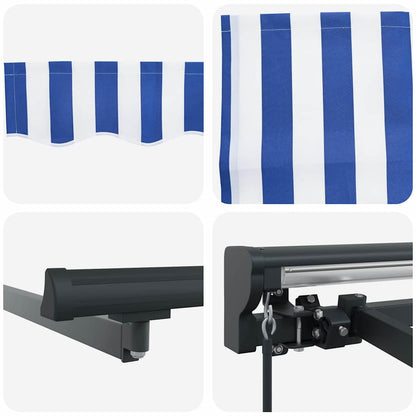Retractable Awning Manual Blue and white 450 x 300 cm Fabric