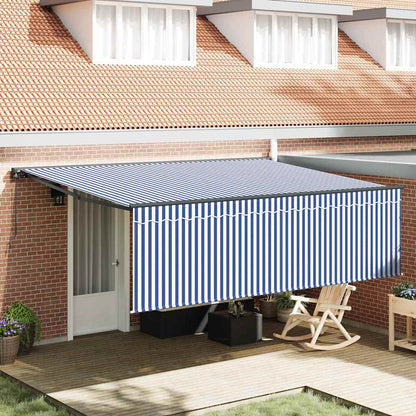 Retractable Awning Manual Blue and white 450 x 300 cm Fabric