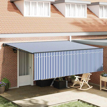 Retractable Awning Blue and white 450 x 300 cm Fabric