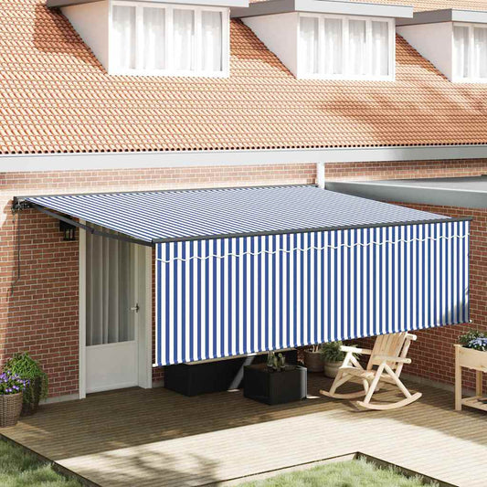 Retractable Awning Blue and white 450 x 300 cm Fabric