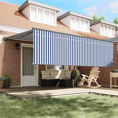 Retractable Awning Blue and white 450 x 300 cm Fabric