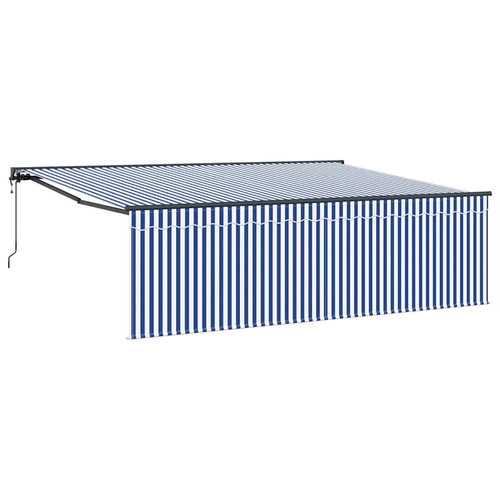 Retractable Awning Blue and white 450 x 300 cm Fabric