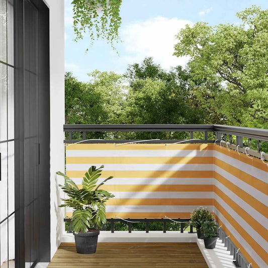 Balcony Screen Yellow and White Stripe 75x1000 cm