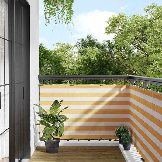 Balcony Screen Yellow and White Stripe 90x1000 cm