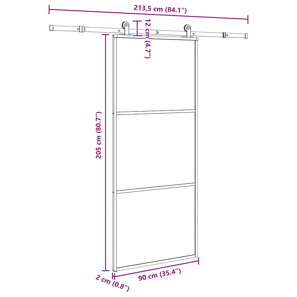 Sliding Door with Hardware Set 90x205 cm ESG Glass&Aluminium