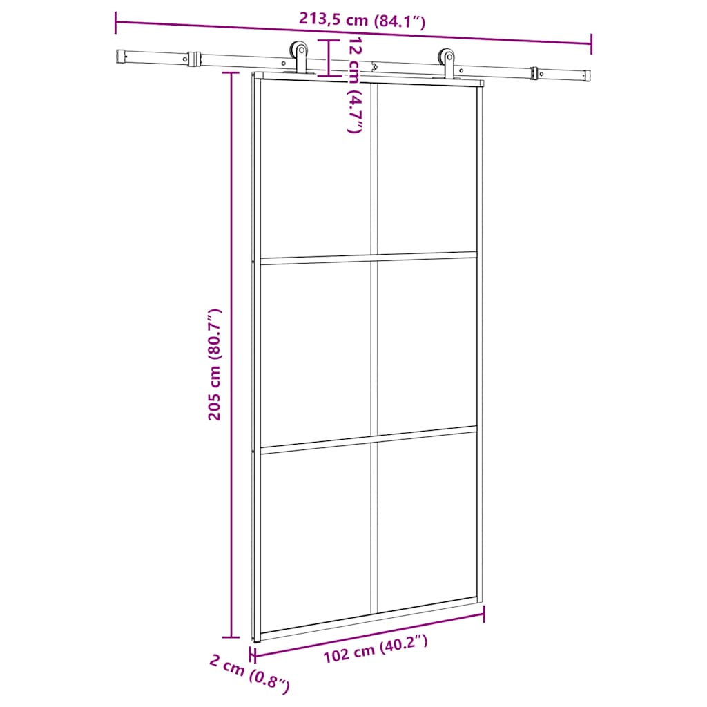 Sliding Door with Hardware Set 102x205 cm ESG Glass&Aluminium