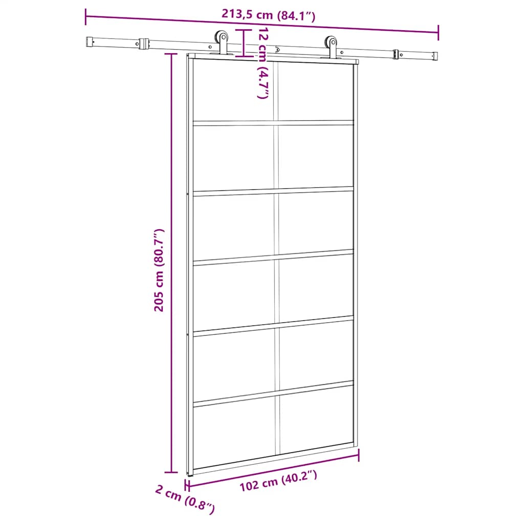 Sliding Door with Hardware Set 102x205 cm ESG Glass&Aluminium