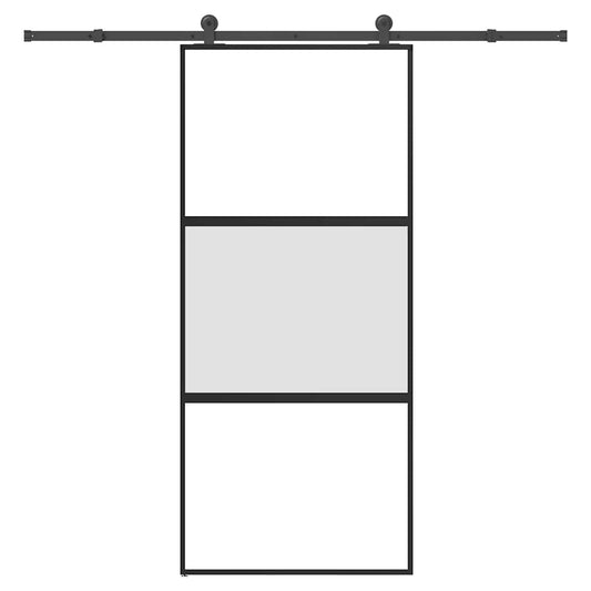 Sliding Door with Hardware Set 90x205 cm Tempered Glass&Aluminium