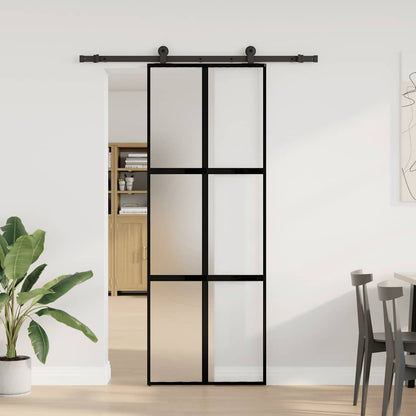 Sliding Door with Hardware Set 76x205 cm Tempered Glass&Aluminium