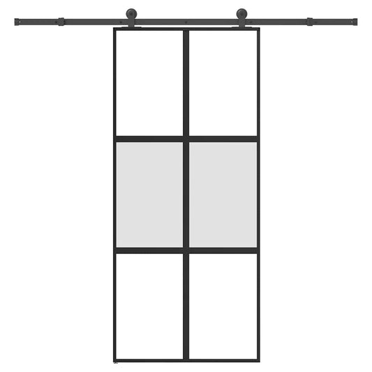 Sliding Door with Hardware Set 90x205 cm Tempered Glass&Aluminium