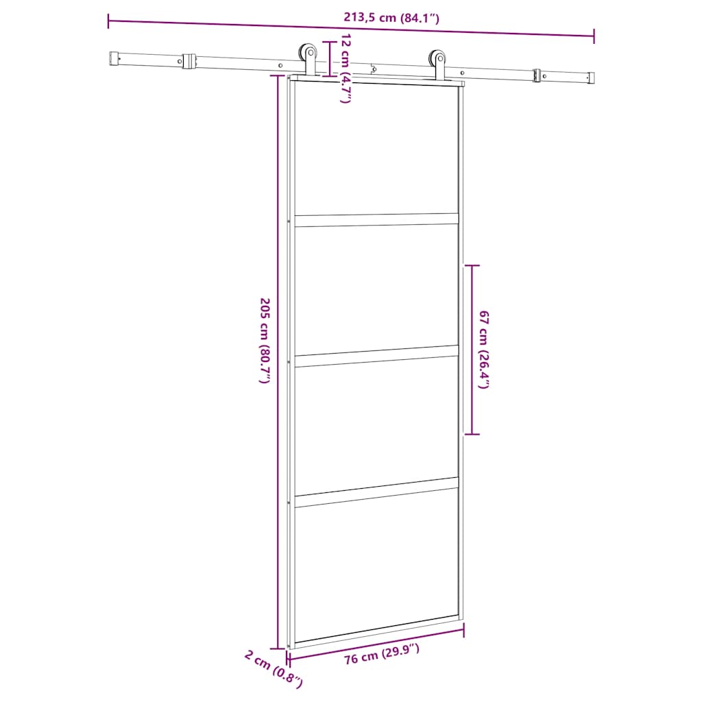Sliding Door with Hardware Set 76x205 cm Tempered Glass&Aluminium