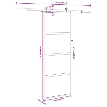Sliding Door with Hardware Set 76x205 cm Tempered Glass&Aluminium