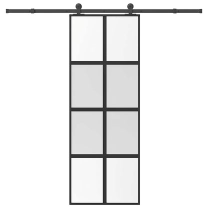 Sliding Door with Hardware Set 76x205 cm Tempered Glass&Aluminium