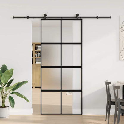 Sliding Door with Hardware Set 90x205 cm Tempered Glass and Aluminium