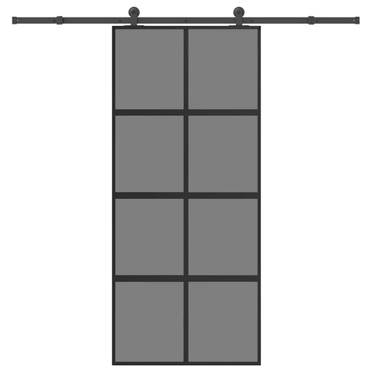 Sliding Door with Hardware Set 90x205 cm Tempered Glass and Aluminium