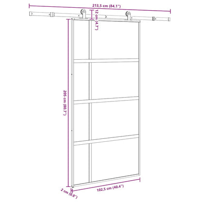 Sliding Door with Hardware Set 102.5x205 cm Tempered Glass and Aluminium