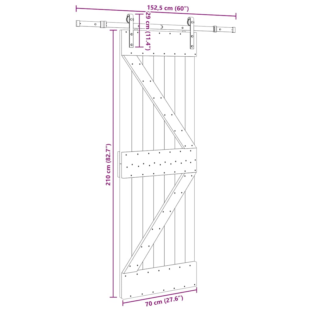Sliding Door with Hardware Set 70x210 cm Solid Wood Pine