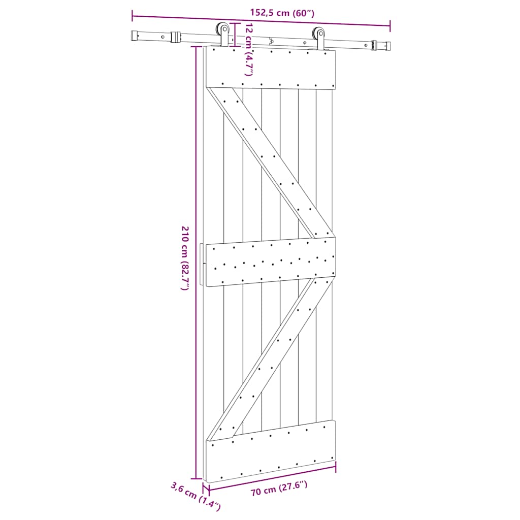 Sliding Door with Hardware Set 70x210 cm Solid Wood Pine