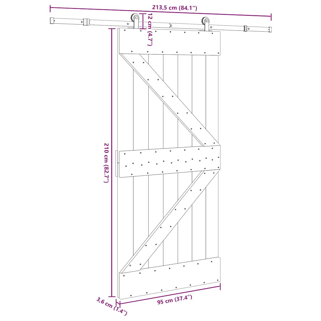 Sliding Door with Hardware Set 95x210 cm Solid Wood Pine