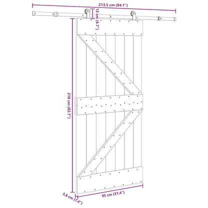 Sliding Door with Hardware Set 95x210 cm Solid Wood Pine