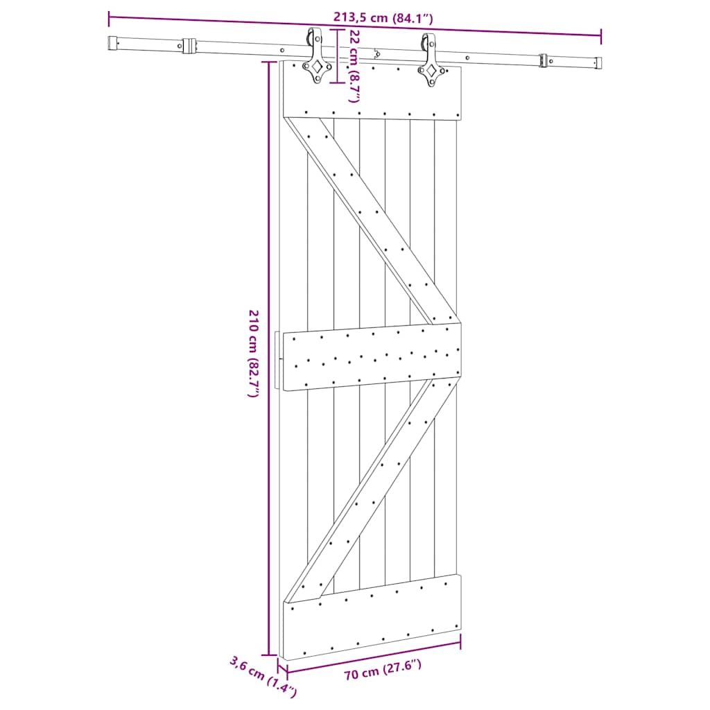 Sliding Door with Hardware Set 70x210 cm Solid Wood Pine