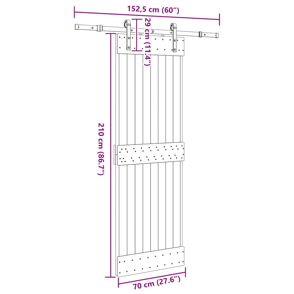 Sliding Door with Hardware Set 70x210 cm Solid Wood Pine