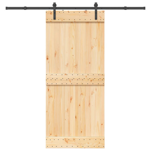 Sliding Door with Hardware Set 90x210 cm Solid Wood Pine
