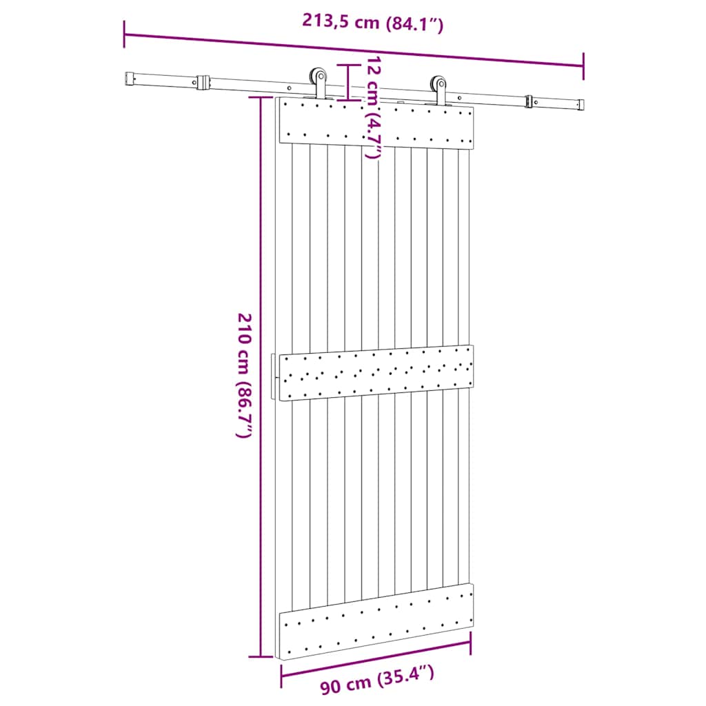 Sliding Door with Hardware Set 90x210 cm Solid Wood Pine