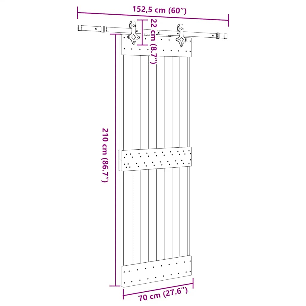 Sliding Door with Hardware Set 70x210 cm Solid Wood Pine